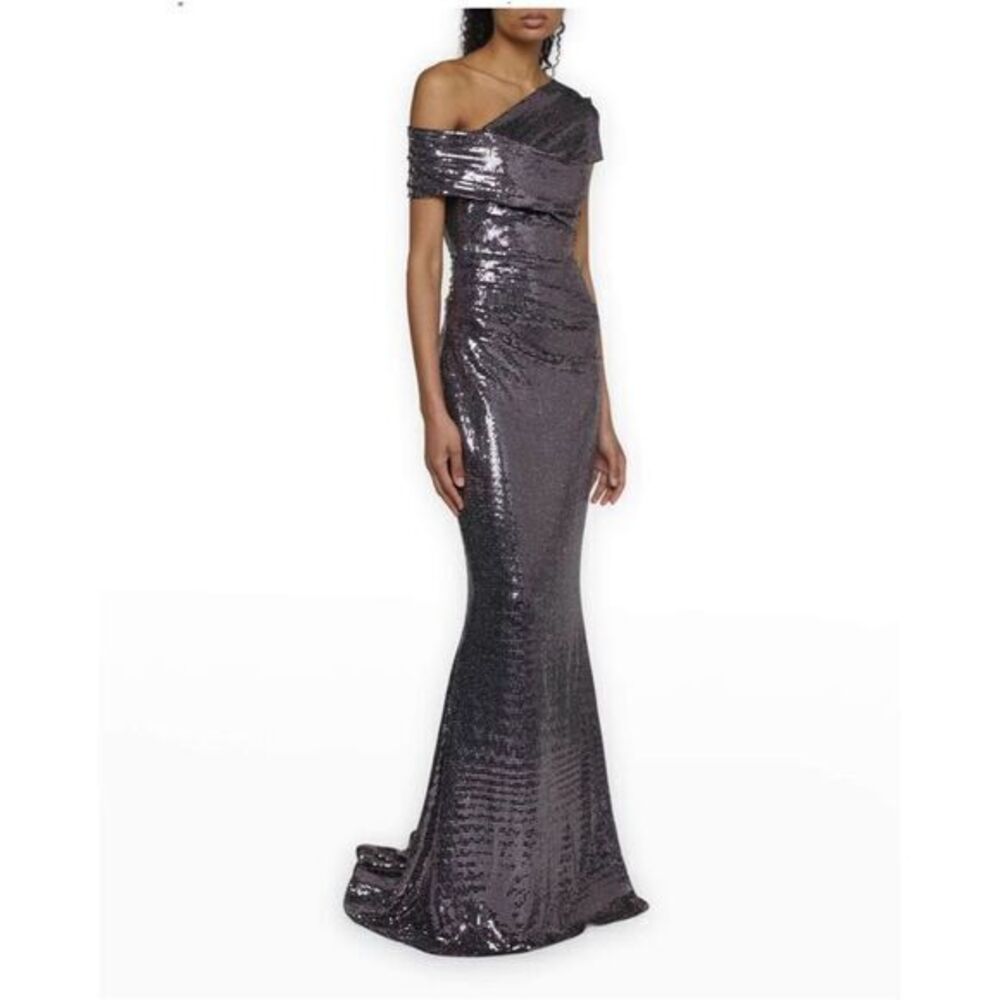 Talbot Runhof Vintage Mirror Sequin One-Shoulder Gown Size 8